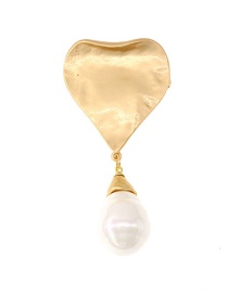 Fashion Gold Heart Shaped Water Drop Pearl Brooch