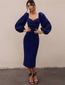 Fashion Blue One-shoulder Halter Dress