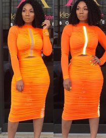 Fashion Orange Round Neck T-shirt + High Waist Skirt Suit