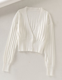 Fashion White V-neck Knit Pit Buckle Sweater