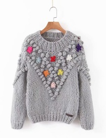 Fashion Gray Woven Ball Flower Sweater