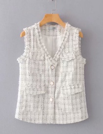 Fashion White Rough Plaid Edging Vest