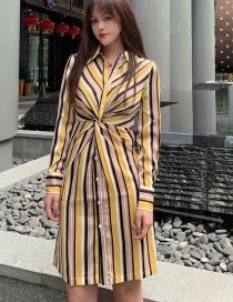 Fashion Yellow Striped Knit Shirt Dress
