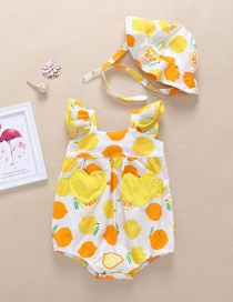 Fashion Lemon Yellow Fruit Print Love Patch Pocket Baby Triangle Lace