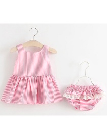 Fashion Pink Bow Stripe Skirt With Pants 2 Piece Set