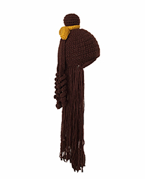 Fashion Brown Wig Head Set Wool Hat