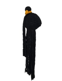 Fashion Black Wig Head Set Wool Hat