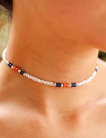 Fashion Sapphire Blue+white Starfish Shell Rice Beads Necklace