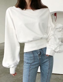 Fashion White Slanted Shoulder Collar Sweater