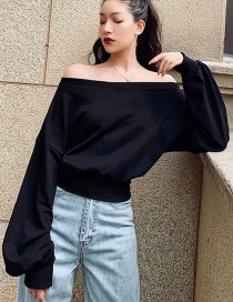 Fashion Black Slanted Shoulder Collar Sweater