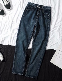 Fashion Dark Gray Washed High Waist Straight Jeans
