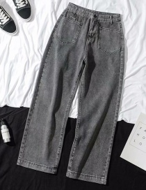 Fashion Gray High Waist Multi-pocket Jeans