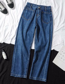 Fashion Blue High Waist Multi-pocket Jeans