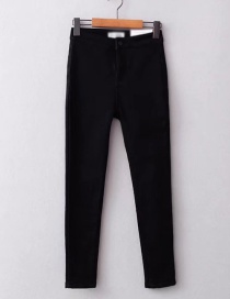 Fashion Black Washed High Waist Stretch Thick Jeans