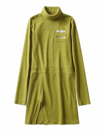 Fashion Avocado Green Threaded Zip Open Dress
