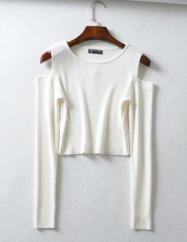 Fashion White Off-the-shoulder Long Sleeve Pullover