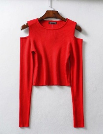 Fashion Red Off-the-shoulder Long Sleeve Pullover