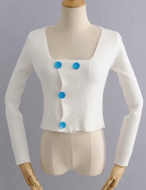 Fashion White Buttoned Knit Sweater
