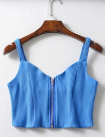 Fashion Blue Zippered Knit Vest