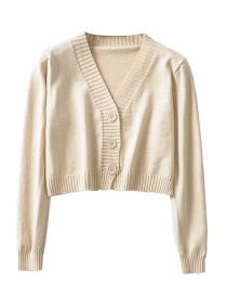 Fashion Beige V-neck Single-breasted Sweater