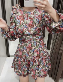 Fashion Color Floral Print Ruffle Dress