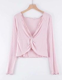 Fashion Pink Deep V Cross Long Sleeve T-shirt