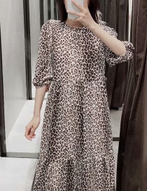 Fashion Leopard Floral Print Crew Neck Dress