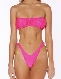 Fashion Rose Red Pleated Tube Top Split Swimsuit