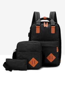 Fashion Black Contrast Stitching Usb Charging Backpack Three-piece Suit