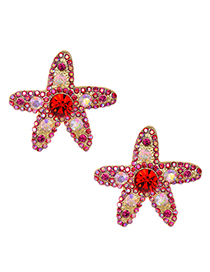 Fashion Red Alloy Studded Starfish Earrings