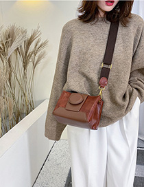 Fashion Brown Contrast Stitching Hand Slung Shoulder Bag