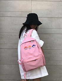 Fashion Pink Cartoon Baby Face Embroidered Nylon Backpack