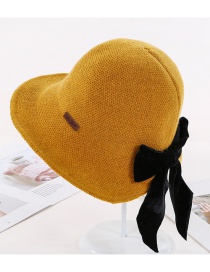 Fashion Yellow Knit Fisherman Hat With Bow Tie
