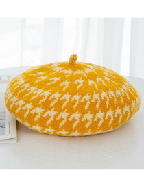 Fashion Yellow Houndstooth Wool Beret