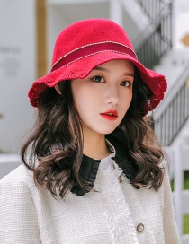 Fashion Red Wine Bow Lace Openwork Knit Fisherman Hat