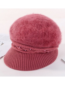 Fashion Leather Pink Velvet Knit Hat