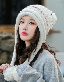Fashion White Double-layer Plus Velvet Color Matching Three Hair Ball Wool Cap