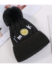 Fashion Black Embroidered Smiley Face And Cashmere Hat