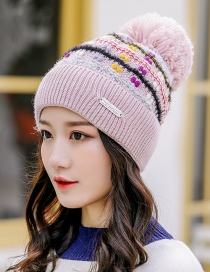 Fashion Pink Knitted Color Matching Wool Ball Cap