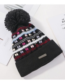 Fashion Black Knitted Color Matching Wool Ball Cap