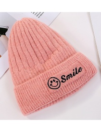 Fashion Pink Embroidered Smiley Plus Velvet Knitted Wool Cap