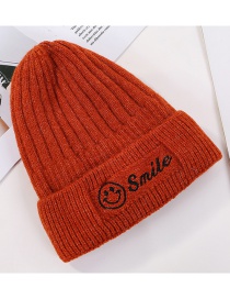 Fashion Orange Red Embroidered Smiley Plus Velvet Knitted Wool Cap