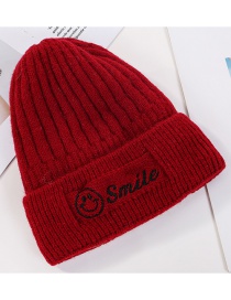 Fashion Red Wine Embroidered Smiley Plus Velvet Knitted Wool Cap