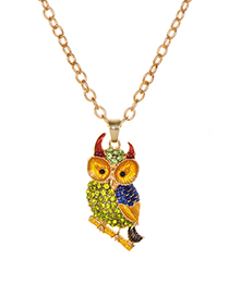 Fashion Lake Green Alloy Diamond Owl Necklace