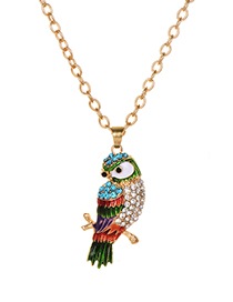Fashion Blue Alloy Diamond Parrot Necklace