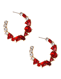Fashion Red Alloy Diamond-studded Round Earrings