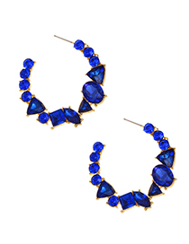 Fashion Blue Alloy Diamond-studded Round Earrings