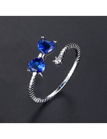 Fashion Blue Zirconium White Gold Bow Open Ring