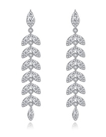 Fashion Platinum Leaf Copper Inlay Zircon Earrings
