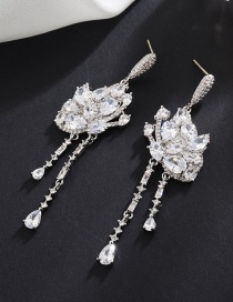 Fashion White  Sterling Silver Needle Micro Inlaid Zircon Butterfly Tassel Earrings